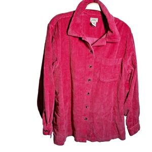 LL Bean Wide Whale Corduroy Shirt Chore Coat Cotton Shacket Pink  Women Large